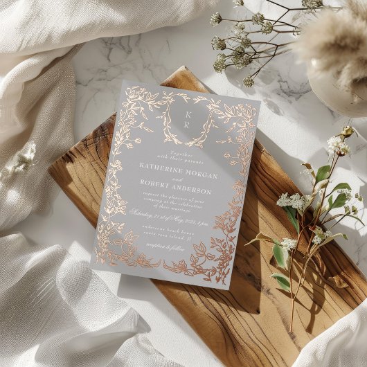 Invitation En Aluminium Classic Elegant Crest Monogram Mariage