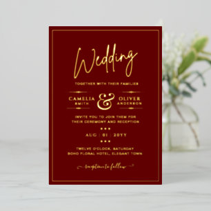 Invitation En Aluminium Classic GOLD FOIL Bourgogne Élégant Classic Mariag