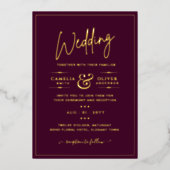 Invitation En Aluminium Classic GOLD FOIL Bourgogne Élégant Classic Mariag (Recto)
