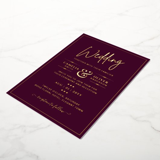 Invitation En Aluminium Classic GOLD FOIL Bourgogne Élégant Classic Mariag (Rotation)