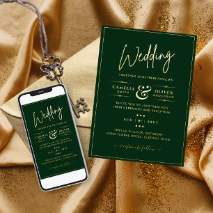 Invitation En Aluminium Classic GOLD FOIL Green Elegant Classic Wedding