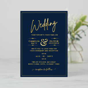 Invitation En Aluminium Classic GOLD FOIL Navy Elegant Classic Mariage