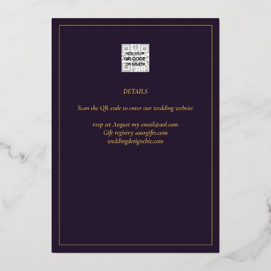 Invitation En Aluminium Classic GOLD FOIL Plum Elegant Classic Mariage (Verso)