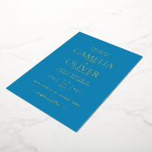 Invitation En Aluminium Classic GOLD FOIL Sky Blue Mariage Élégant (Rotation)