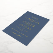 Invitation En Aluminium Classic GOLD FOIL Texte Bleu Mariage Élégant Foil  (Rotation)