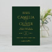 Invitation En Aluminium Classic GOLD FOIL Texte Vert Mariage Élégant (Debout devant)