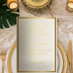 Invitation En Aluminium Classic ivoire et or élégant Enregistrer la date