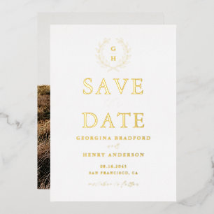 Invitation En Aluminium Classic Laurel Wreath Monogramme Enregistrer la da