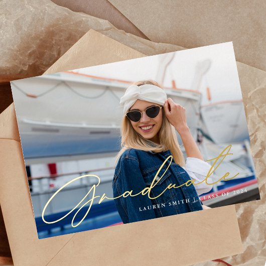 Invitation En Aluminium Classic Moderne Gold Calligraphy Graduation Party