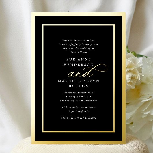 Invitation En Aluminium Classic Premium Black Formal Gold Mariage