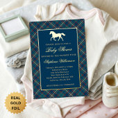 Invitation En Aluminium Classic Preppy Plaid Blue Equestrian Baby Shower