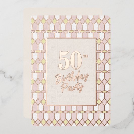 Invitation En Aluminium Classic rose élégant Rose Foil 50e fête d'annivers (Recto/Verso)