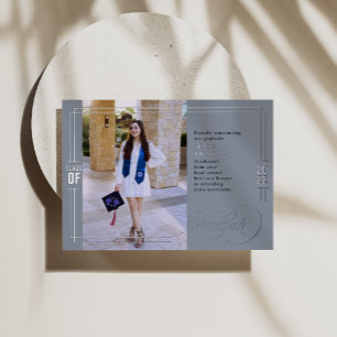 Invitation En Aluminium Classic Script Graduation Bleu & Argent