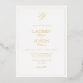 Invitation En Aluminium Classic Script Monogramme Photo Mariage Gold (Recto)