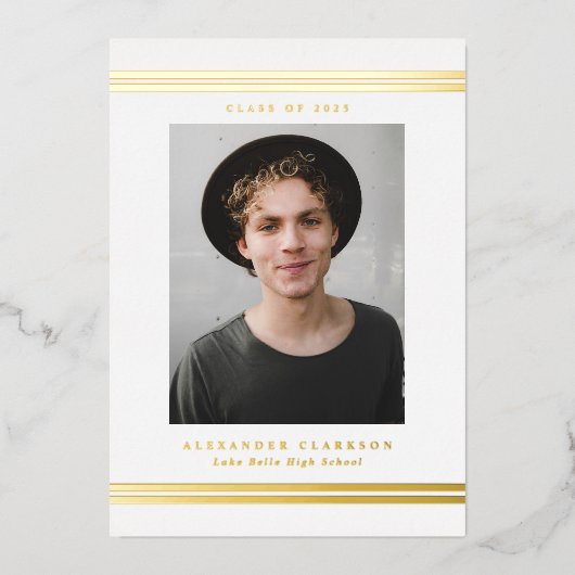 Invitation En Aluminium Classic Stripes moderne Photo Graduation Party (Recto)