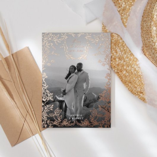 Invitation En Aluminium Classical Elegant Crest Save the Date Rose Gold