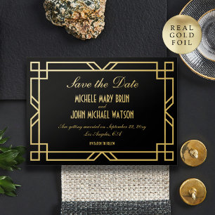 Invitation En Aluminium Classique Art Déco Vintage Noir Or Save the Date