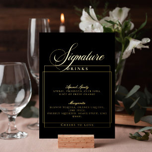 Invitation En Aluminium Classique Chic Panneau de boissons de mariage noir