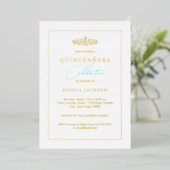 Invitation En Aluminium Classique Elegant Bleu Photo Quinceanera (Debout devant)