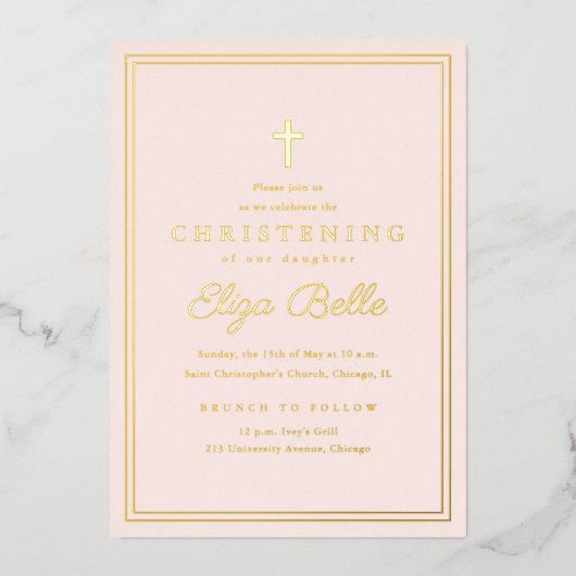 Invitation En Aluminium Classique Gold Christening religieux (Recto)
