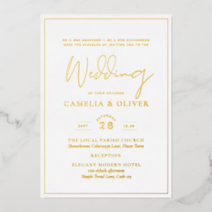 Invitation En Aluminium Classique GOLD FOIL Blanc Elégant Mariage