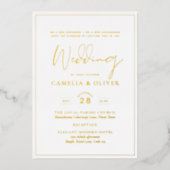 Invitation En Aluminium Classique GOLD FOIL Blanc Elégant Mariage (Recto)