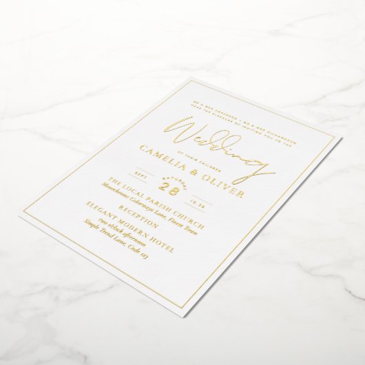 Invitation En Aluminium Classique GOLD FOIL Blanc Elégant Mariage (Rotation)