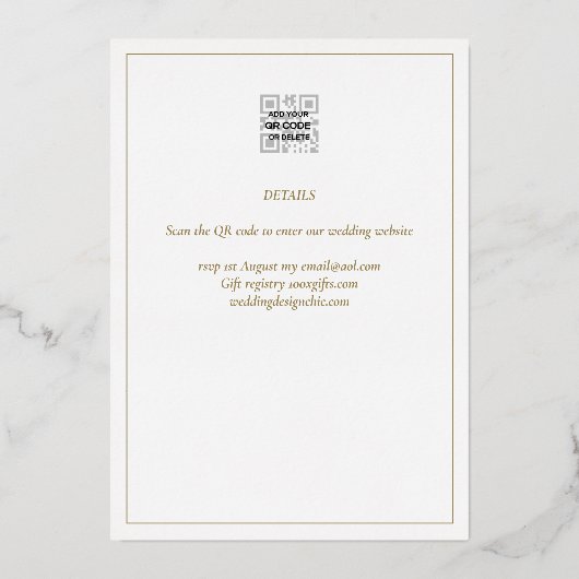 Invitation En Aluminium Classique GOLD FOIL Blanc Elégant Mariage (Verso)