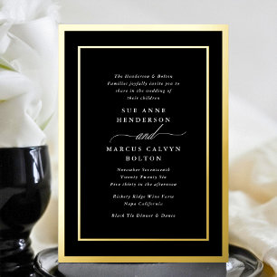 Invitation En Aluminium Classique Mariage Blanc Script Cadres Or