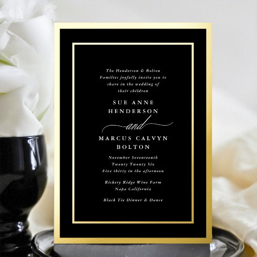 Invitation En Aluminium Classique Mariage Blanc Script | Cadres Or
