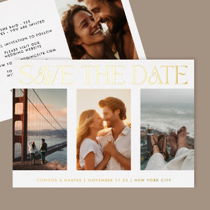 Invitation En Aluminium Classique Quatre Multi Photo Enregistrer La Date O