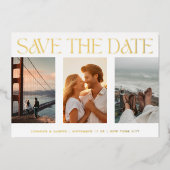 Invitation En Aluminium Classique Quatre Multiphoto Enregistrer La Date Or (Recto)