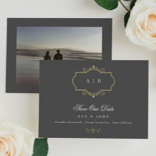 Invitation En Aluminium classique romantique mariage monogramme d'or tradi