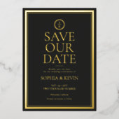 Invitation En Aluminium Classique Simple Élégant Or Noir Enregistrer La Da (Recto)