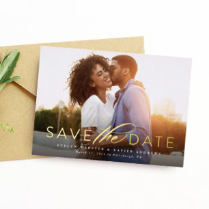 Invitation En Aluminium Classique simple enregistrer la date une photo