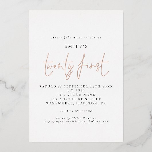 Invitation En Aluminium Classy 21e fête d'anniversaire Script Blanc Real (Recto)