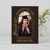 Invitation En Aluminium Classy Elegant Arched Photo Graduation Brown (Debout devant)