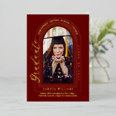 Invitation En Aluminium Classy Elegant Arched Photo Maroon Graduation (Debout devant)