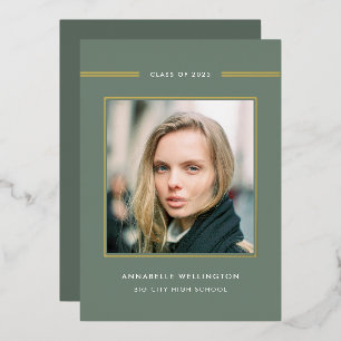 Invitation En Aluminium Classy Elegant Green Graduation Photo Gold