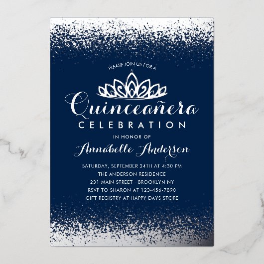 Invitation En Aluminium Classy Royal Blue Quinceañera Parties scintillant (Recto)