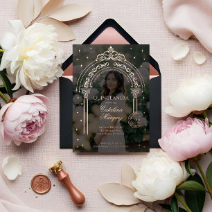 Invitation En Aluminium Classy Tiara Celestial Moon Star Photo Quinceañera