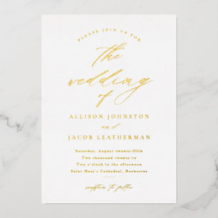 Invitation En Aluminium Clé de script simple Mariage or