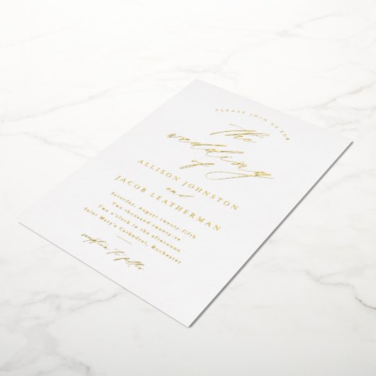 Invitation En Aluminium Clé de script simple Mariage or (Rotation)