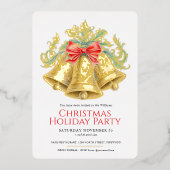 Invitation En Aluminium Cloches dorées de Noël et arc rouge (Recto)