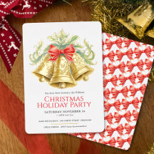 Cloches dorées de Noël et arc rouge