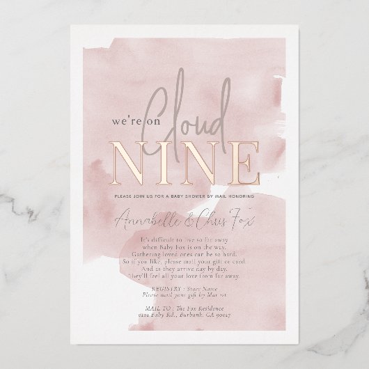 Invitation En Aluminium Cloud 9 Ciel rose Baby shower par courrier (Recto)