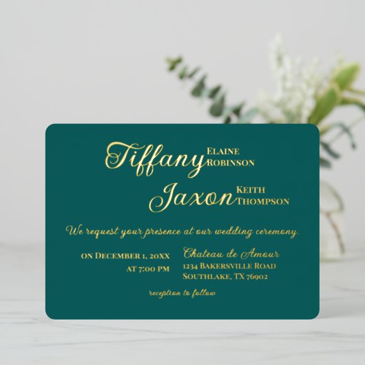 Invitation En Aluminium Co-Starring Dark Turquoise Mariage Real (Debout devant)