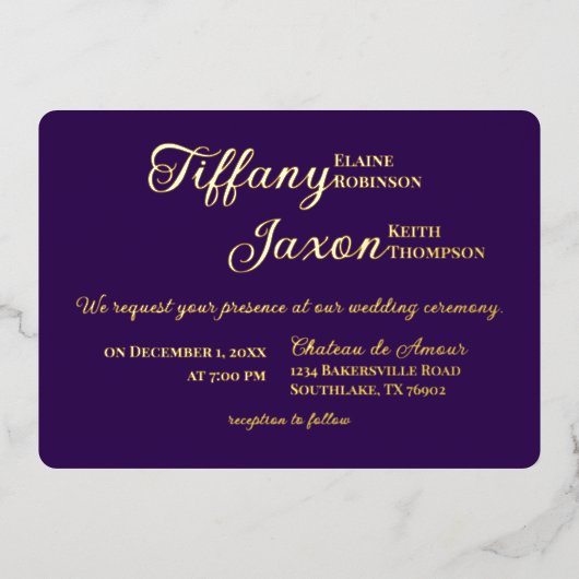 Invitation En Aluminium Co-Starring Royal Purple Mariage Real (Recto)