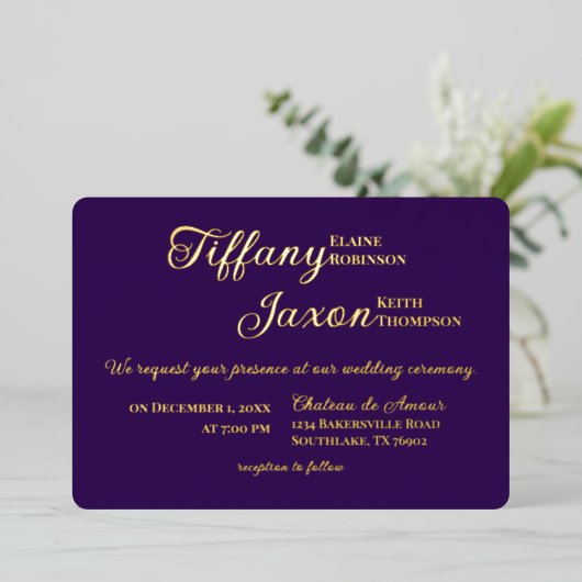 Invitation En Aluminium Co-Starring Royal Purple Mariage Real (Debout devant)