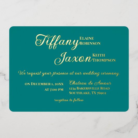 Invitation En Aluminium Co-Starring Turquoise Mariage Real (Recto)